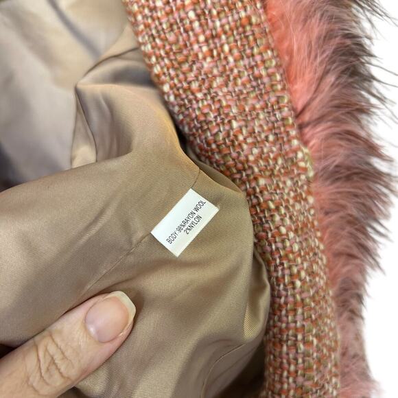 Kay Unger Women's Stunning Orange Tweed Blazer with Ostrich Feather Trim Size 10 - Picture 8 of 9